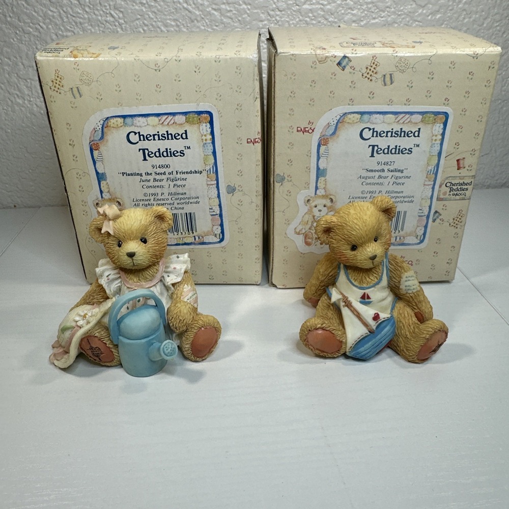 Lot Of (2) Cherished Teddies - June & August Vintage 1993 - Enesco